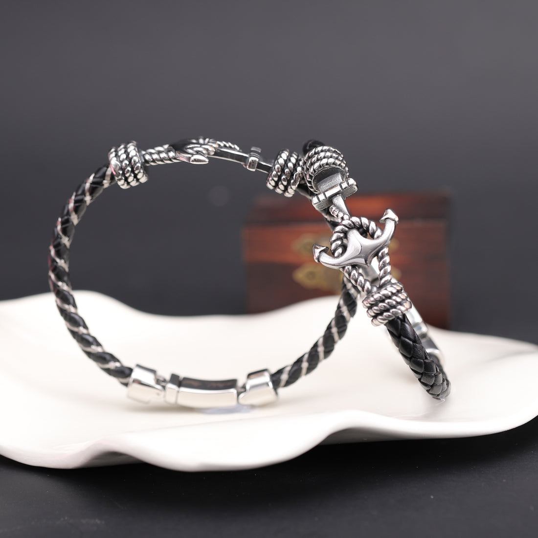 Custom Hidden Message Anchor Leather Bracelet for Men