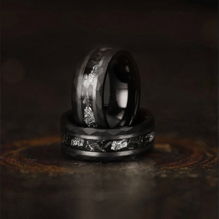 Black wedding ring for men with custom engraving – sleek and modern design
