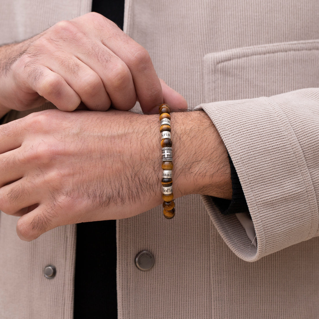 Faith-Inspired Tiger Eye Bead Bracelet with Central Cross - A Symbol of Belief and Style