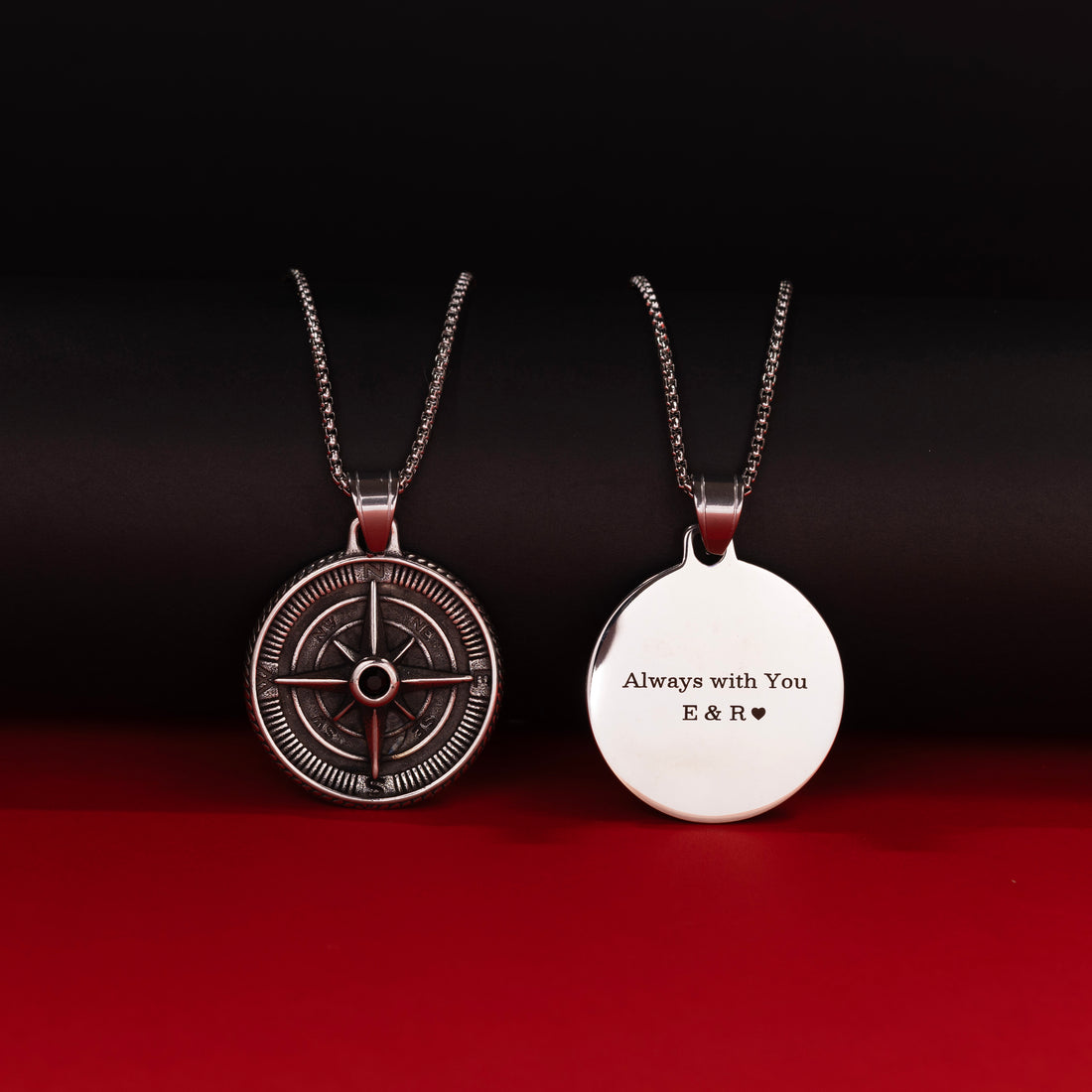 Silver Compass Necklace for Men with Custom Engraving