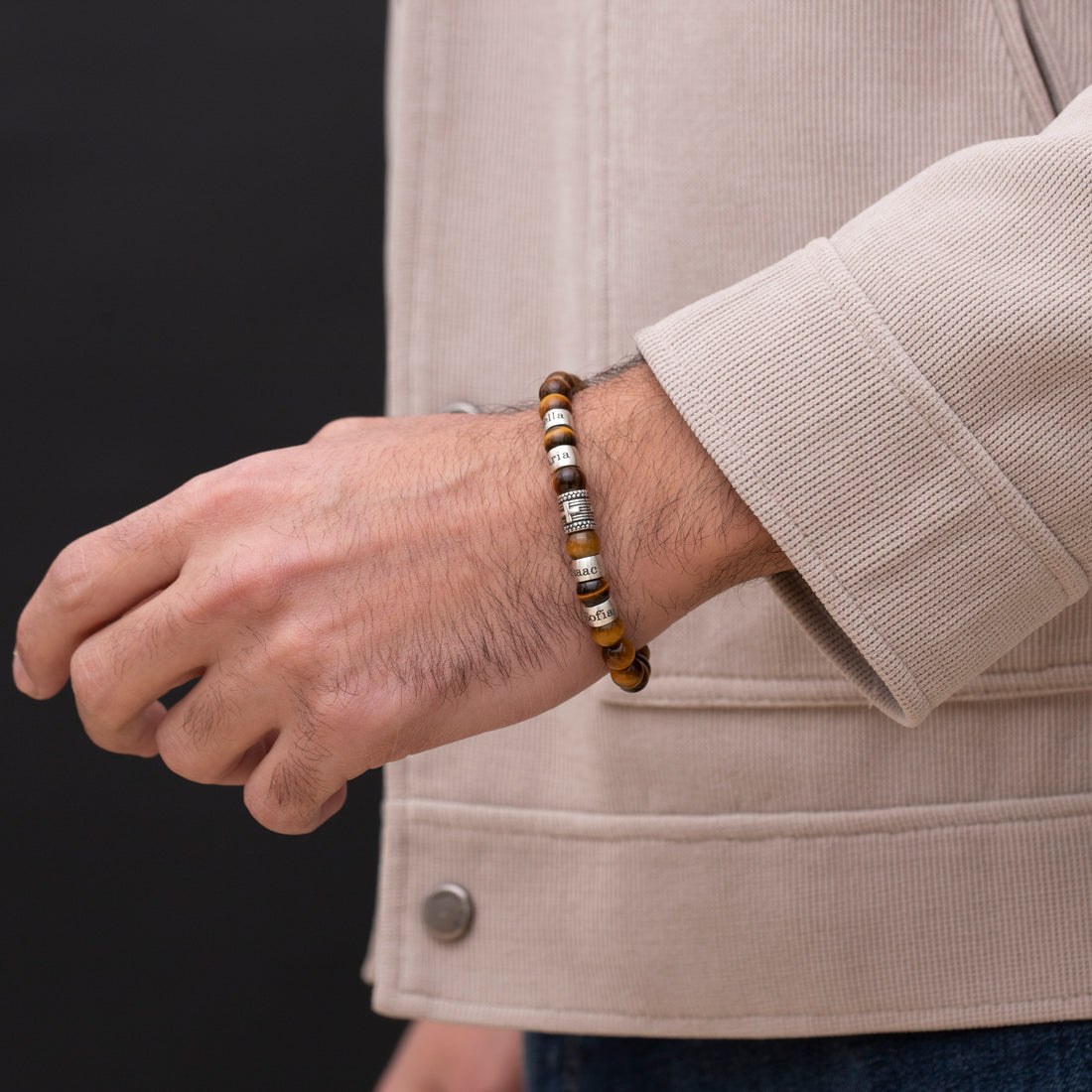 Handcrafted Tiger Eye Bead Bracelet Featuring a Central Cross Symbol