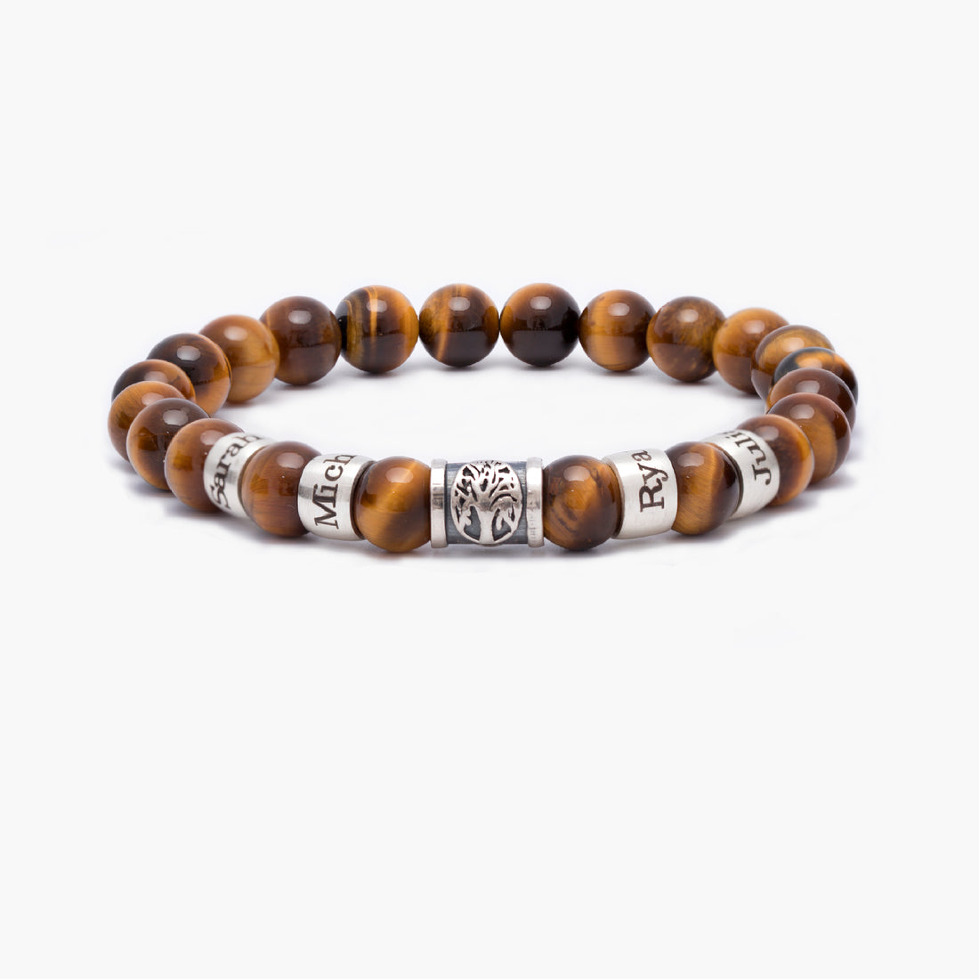 Customizable Tiger Eye Bracelet Featuring a Central tree Charm - Perfect for Eternal Bonds