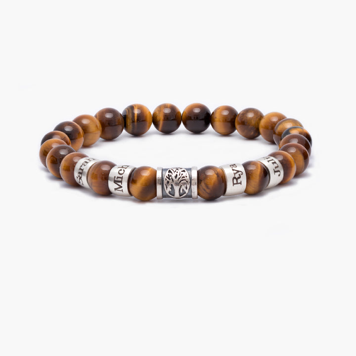 Customizable Tiger Eye Bracelet Featuring a Central tree Charm - Perfect for Eternal Bonds