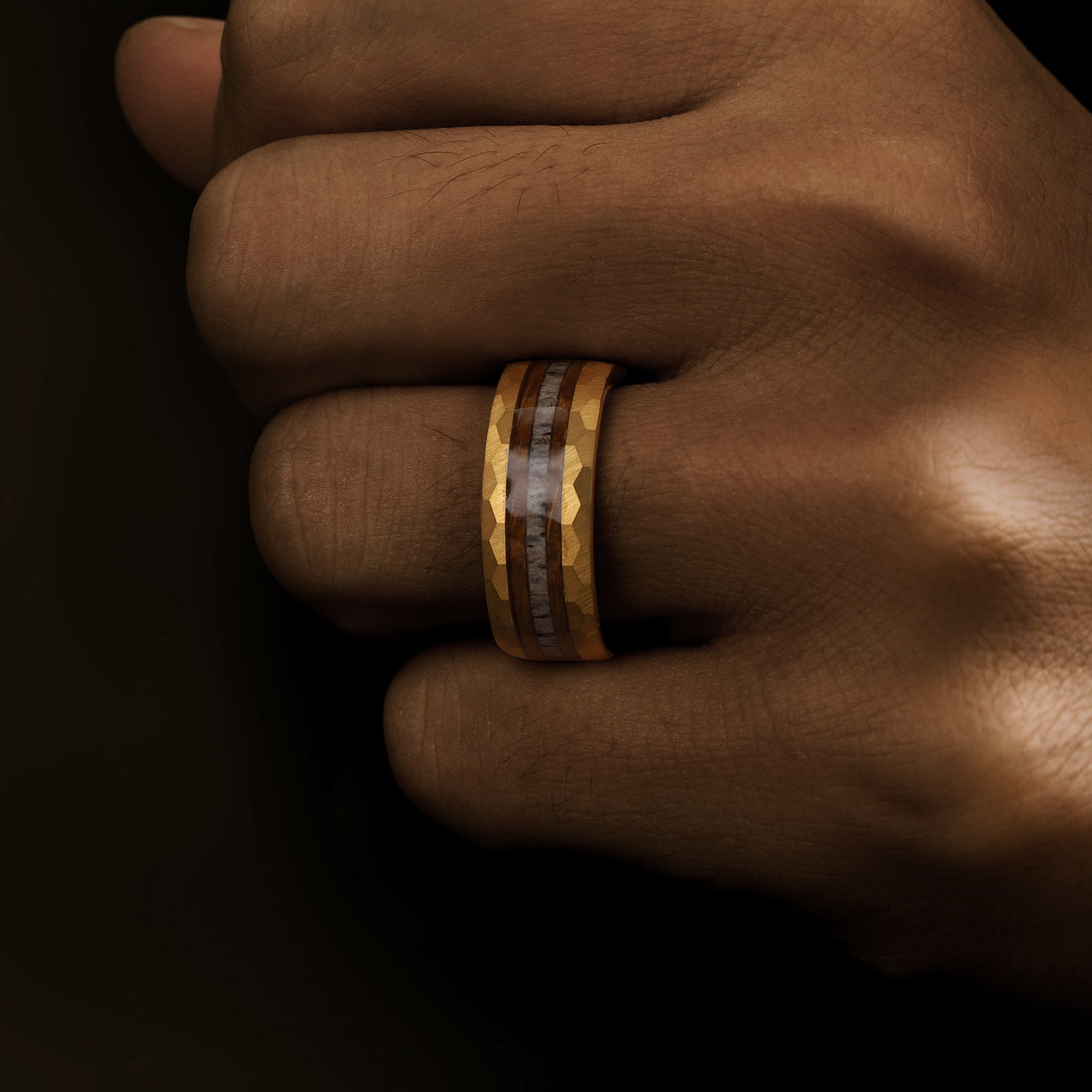 Antler Deer Inlay Gold Ring – Custom men wedding band