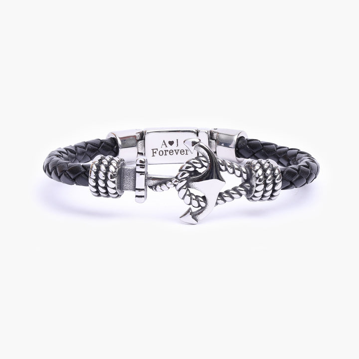 Custom Hidden Message Anchor Leather Bracelet for Men