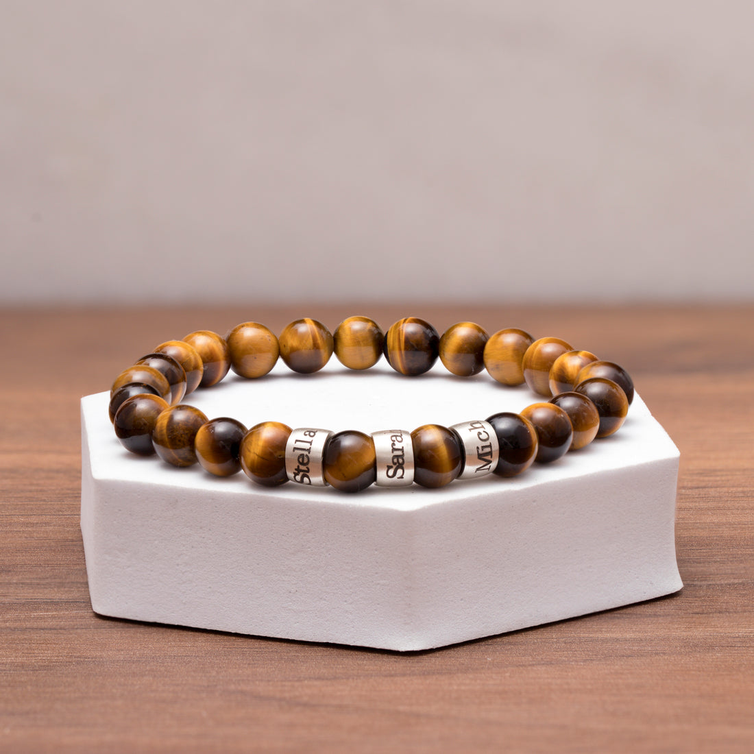 Stylish Tiger Eye Bead Bracelet with Custom Names - Ideal for Everyday Elegance