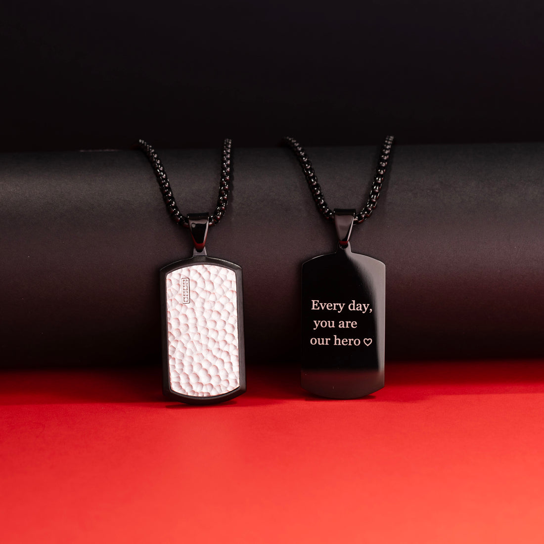 Textured Black Tag Necklace for Men with custom Engraving