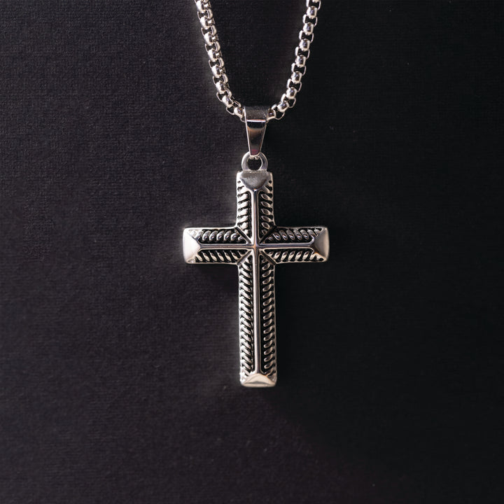 Custom engraved men's cross pendant with Bible verse