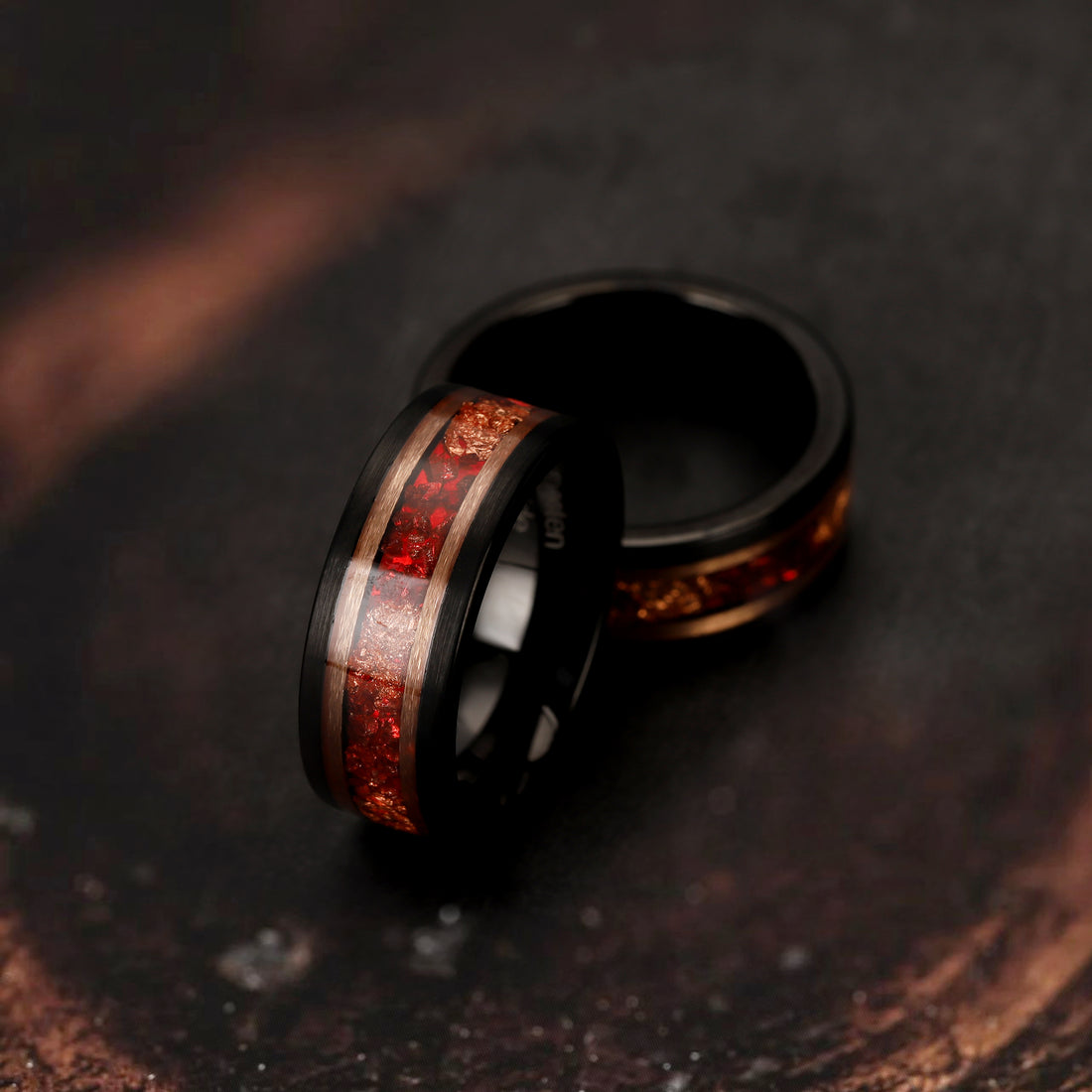 Artisan red opal ring for men with personalized engraving and a captivating red opal inlay