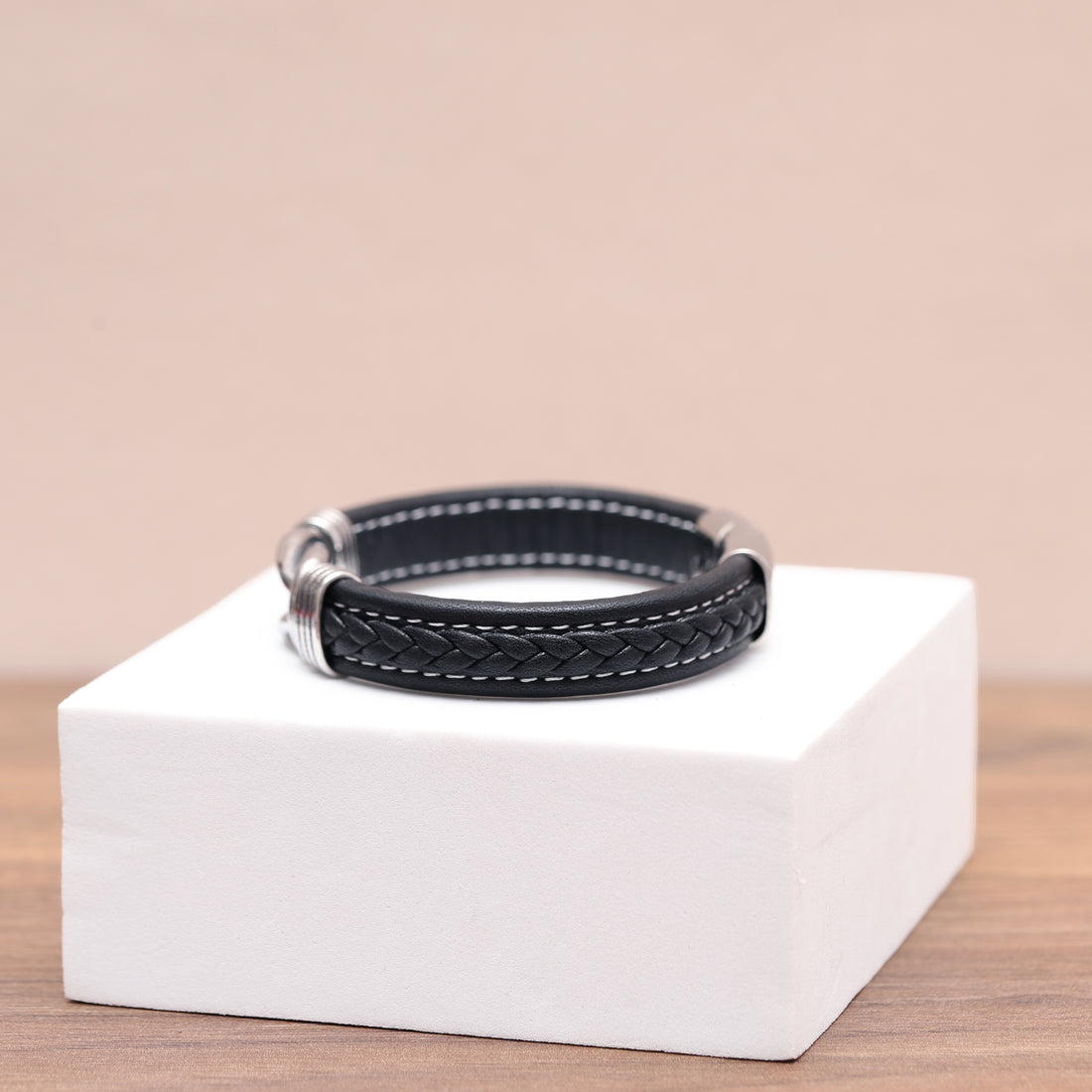 Masculine leather bracelet with infinity symbol, representing an unbreakable bond, great for husbands and sons.