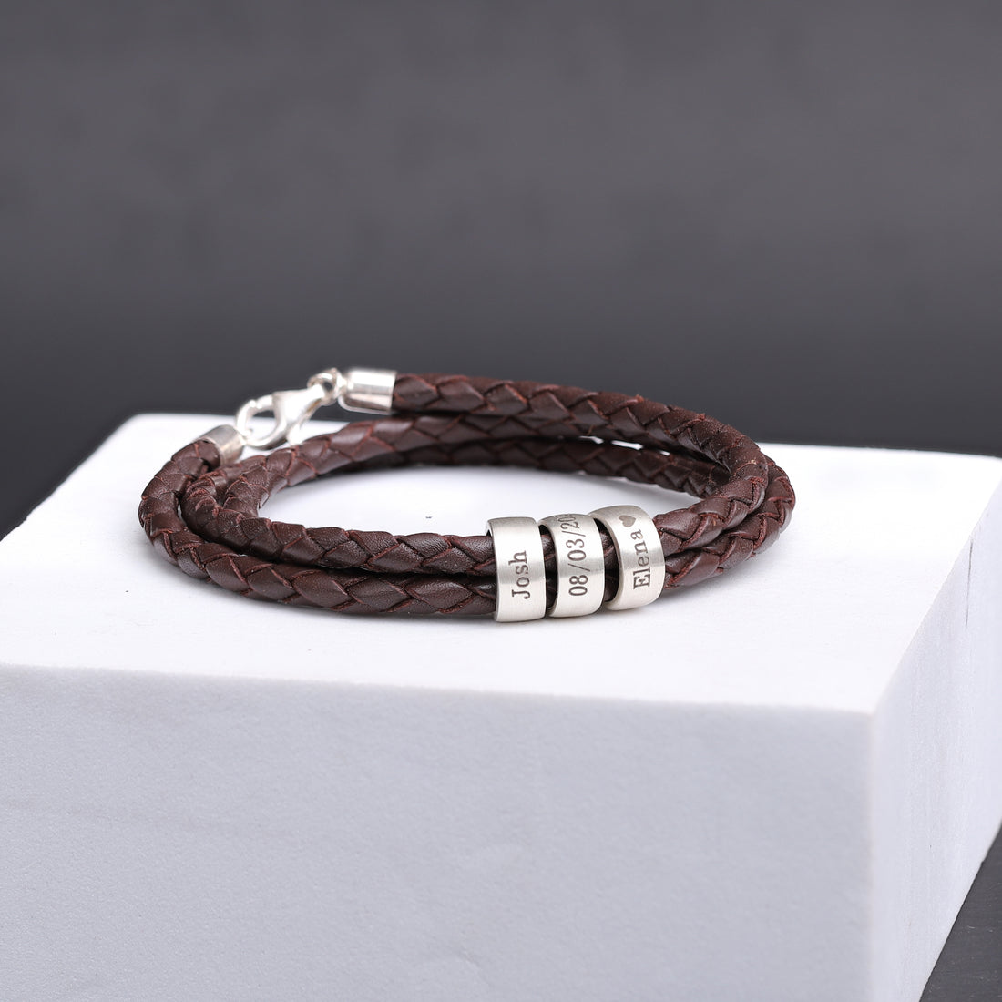 Personalized Leather Bracelet with Custom Names - Brown