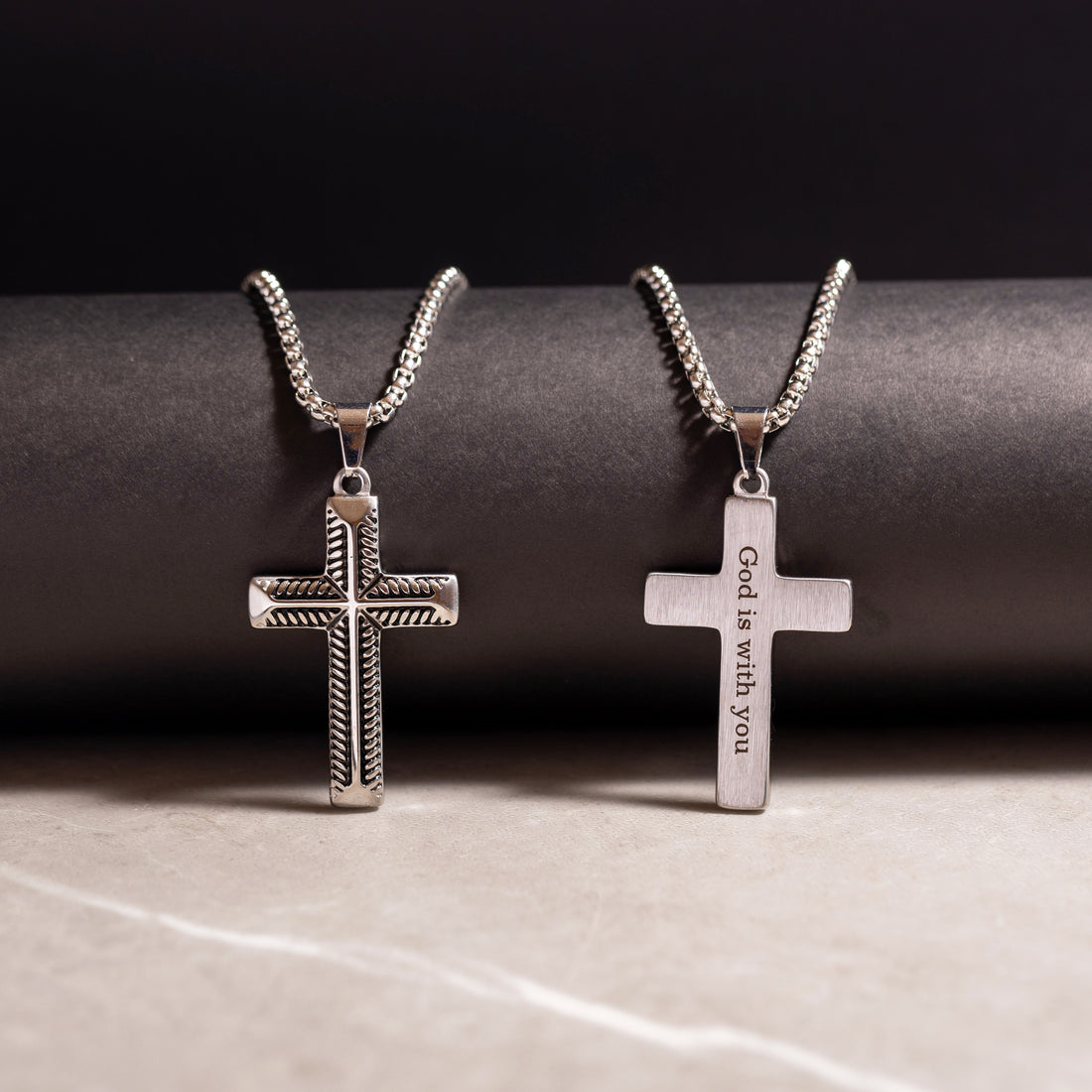 Silver cross necklace for men – custom engraved Christian gift
