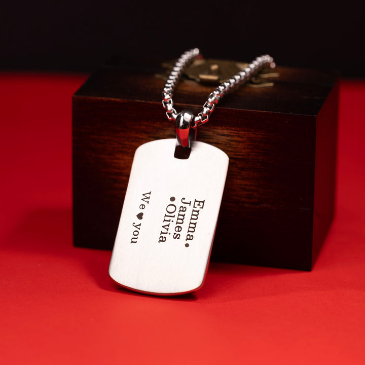 Custom memorial necklace for men with engraved quote and black diamond
