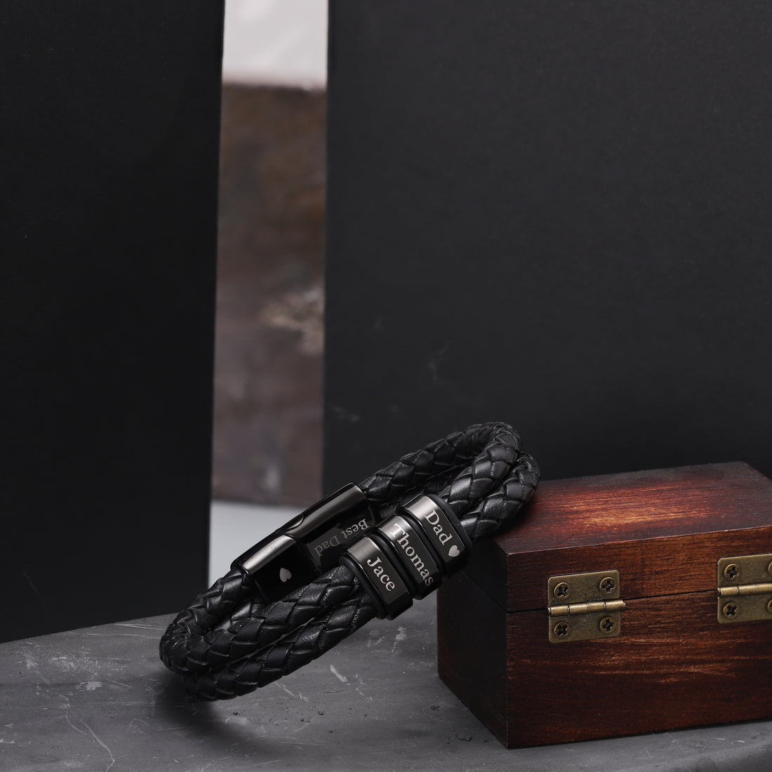 legant bracelet for men, crafted from black leather, suitable for any occasion as a gift for dad or husband