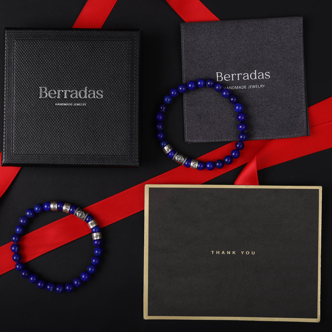 gift packaging box for Personalized lapis lazuli bracelet with a detailed compass charm.