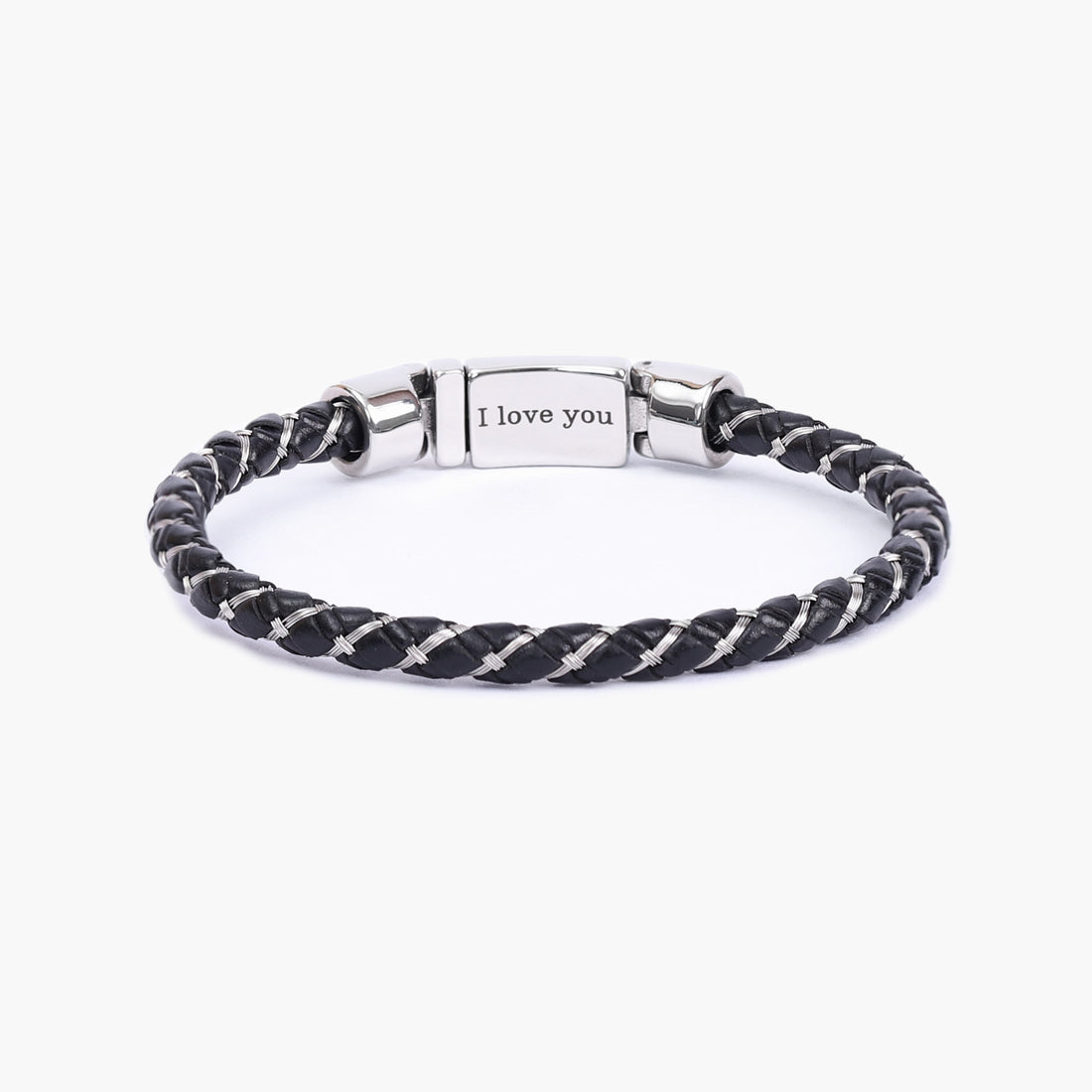 Braided Leather & Silver Bracelet with Custom Hidden Message