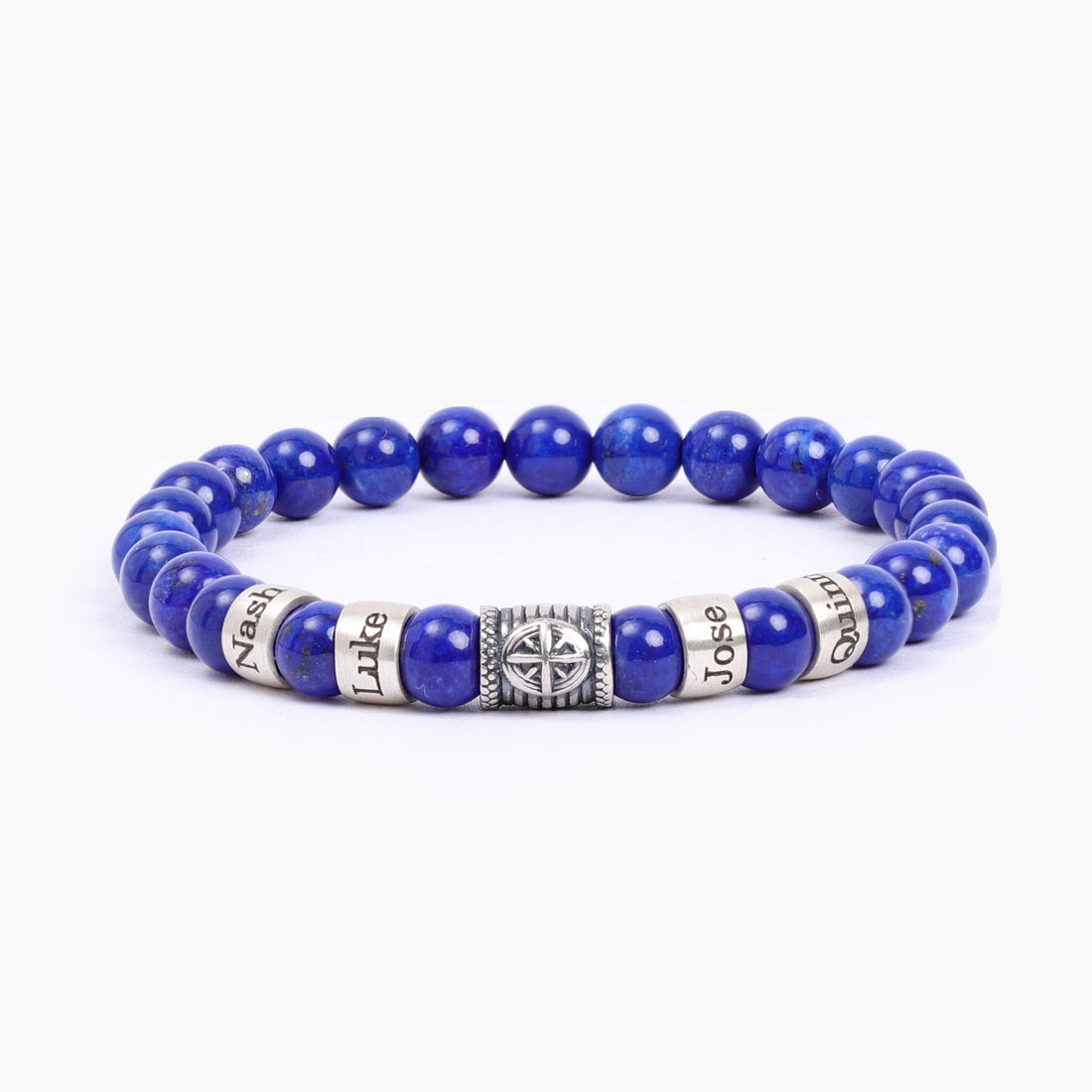 Men’s lapis lazuli bracelet with a personalized compass charm, a meaningful gift idea
