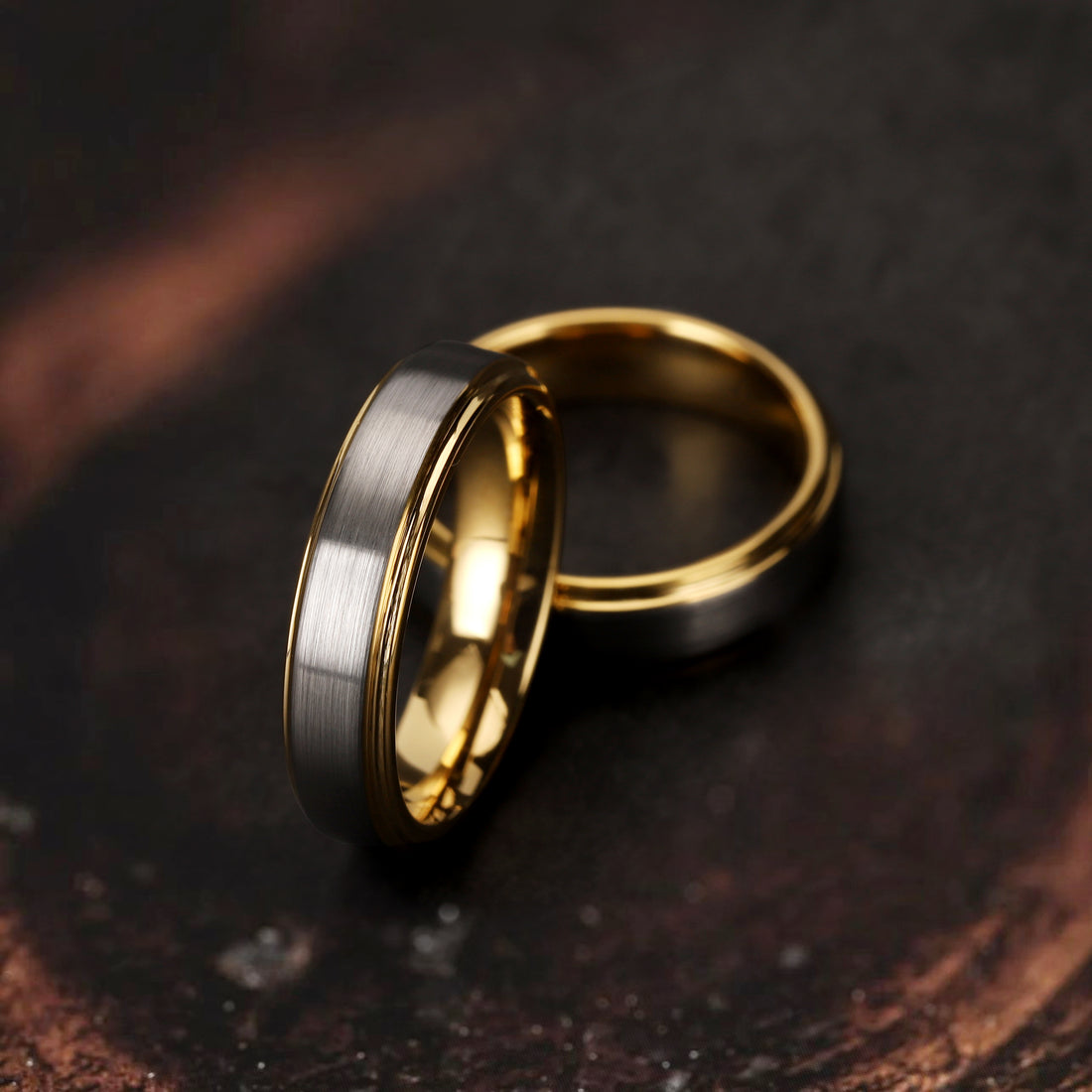 Elegant gold and gray wedding band for husbands, perfect for engraving and special occasions