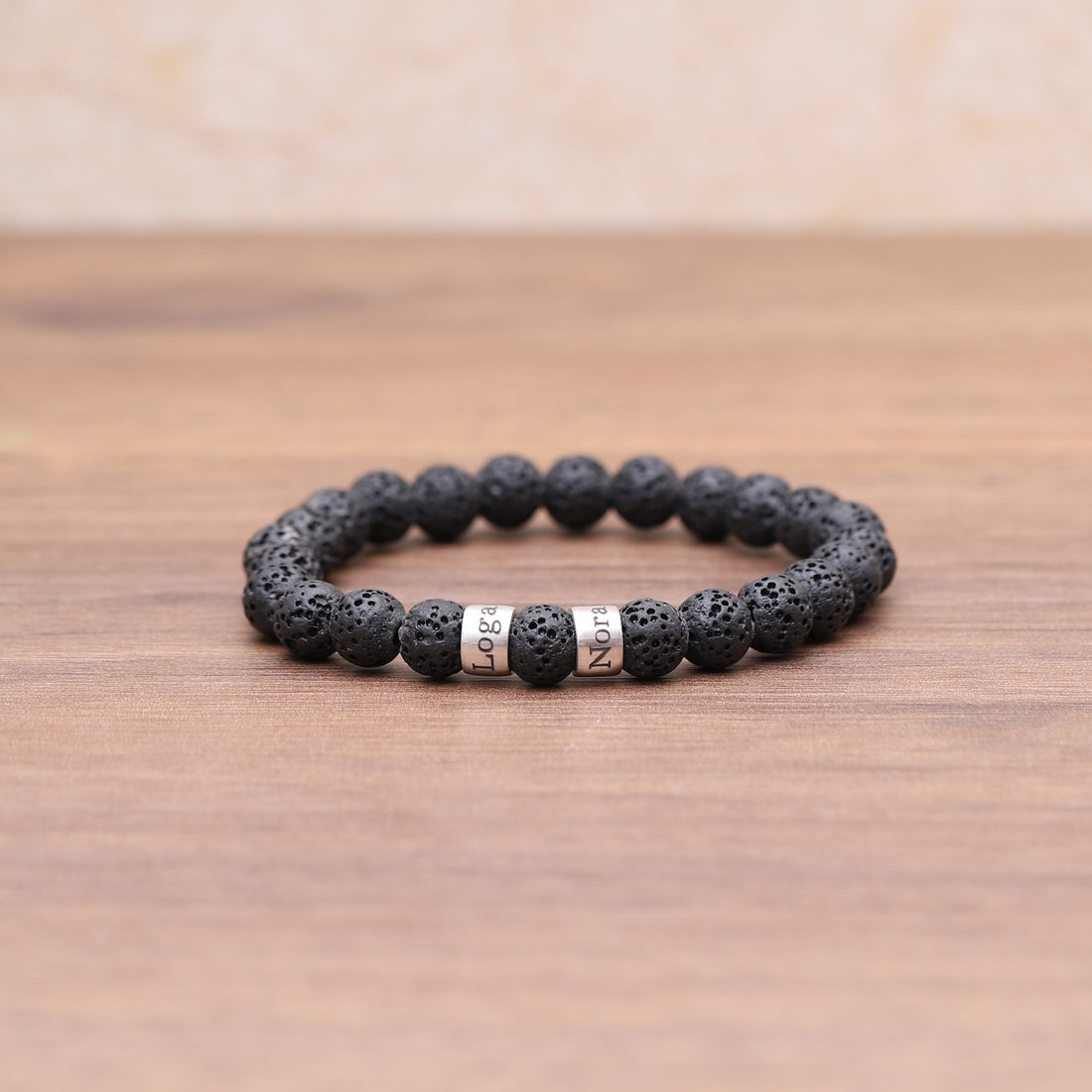 Elastic stretch lava stone bracelet for men, customized with loved ones' names, representing family values and resilience, ideal for dad, grandfather, or husband