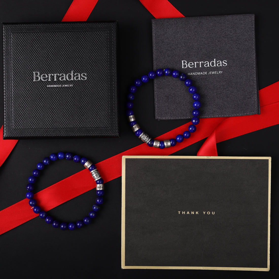 Packaging gift box  for Custom lapis lazuli bracelet with family name engravings and tree charm, perfect gift for men, dad, or husband.