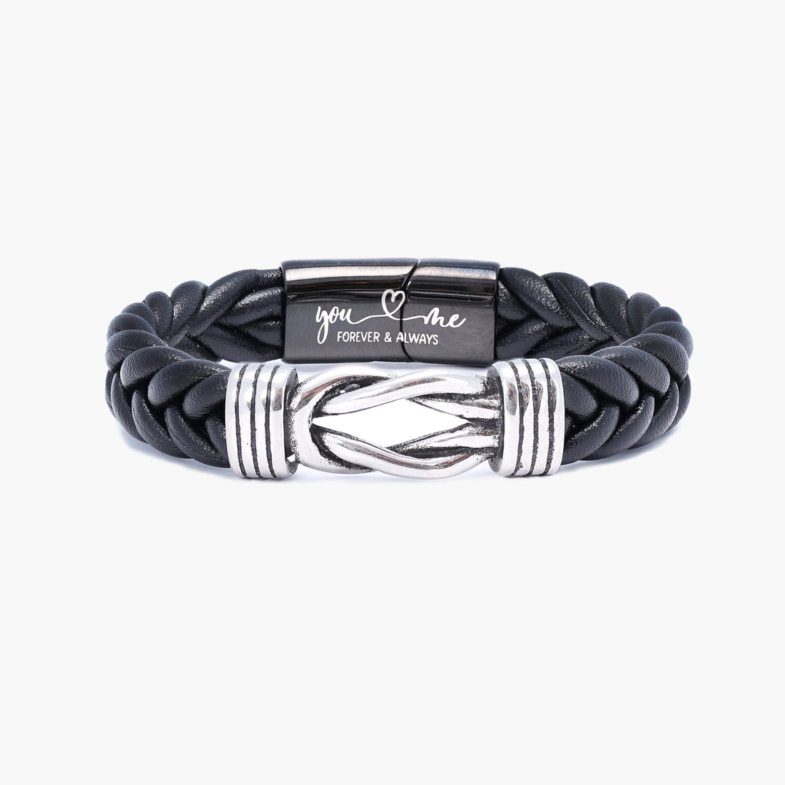 Personalized Infinity Knot Bracelet with custom engraving on the clasp, a unique gift for him