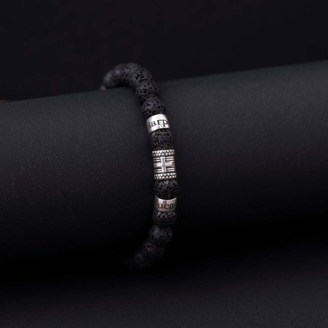 Custom-Named Lava Bead Wristband with Cross Detail